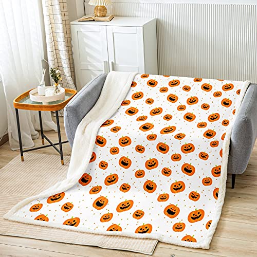 Loussiesd Kürbislaterne Decke 75x100cm Glücklich Halloween Dekor Kuscheldecke für Kinder Jungen Mädchen Süße Kürbis Punkte Wohndecke Karikatur Schöne Schlafzimmer Sammlung Flanell Fleecedecke von Loussiesd