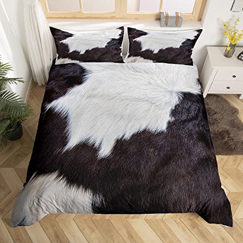 Loussiesd Kuhfell Bettwäsche Set 135x200cm für Kinder Kuhfell Haare Betten Set Damen Herren Natur flauschig Kuhfell Bettbezug Set Schlafzimmer Weich Bauernhaus Tierhaut Dekor 2St von Loussiesd