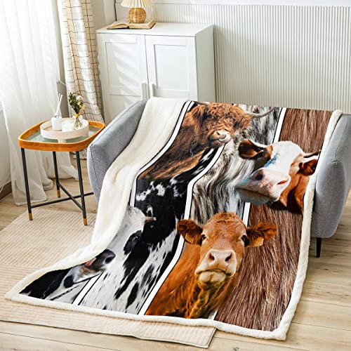 Loussiesd Kuhfell Kuscheldecke für Mädchen Jungen Kinder 3D Tiere Fell Wohndecke Spleißen Bauernhaus Kuhfell Decke 150x200cm Raumdekor Rinderfell Flanell Fleecedecke von Loussiesd