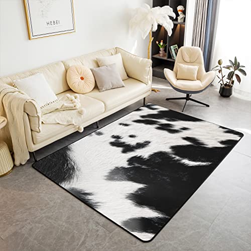 Loussiesd Kuhfell Print Area Teppich Kuhfell Wohnzimmer Teppiche für Schlafzimmer Home Decor Bauernhaus Western Farm Tier Haut Teppich Ultra Soft Anti-Rutsch Indoor Wohnzimmerteppich 100x150cm von Loussiesd