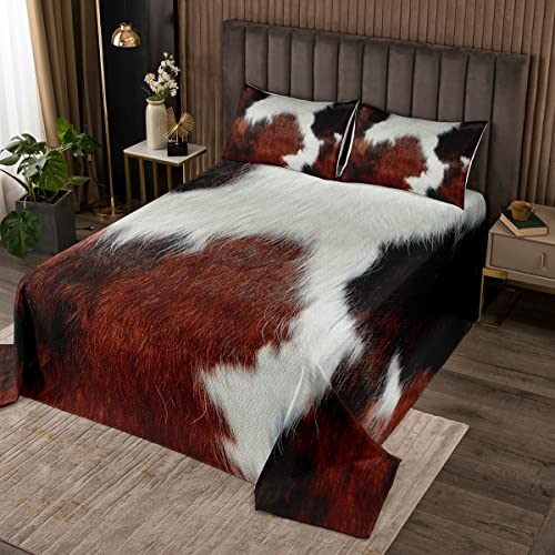 Loussiesd Kuhfell Steppdecke Kinder Kuhfell Bettüberwurf für Mädchen Jungen Ultra weich braunes Kuhhaar Tagesdeck 220x240cm Wohndecke Damen Herren Bauernhaus Bauernhof Tier Raumdekor von Loussiesd