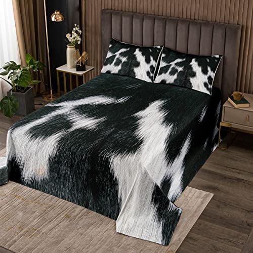 Loussiesd Kuhfell Tagesdeck 220x240cm Wohndecke Kinder Schwarz Weiß Kuhfell Steppdecke Damen Herren Ultra Weich Kuhhaar Dekor Bettüberwurf Mikrofaser Bauernhaus Rustikales Schlafzimmer von Loussiesd