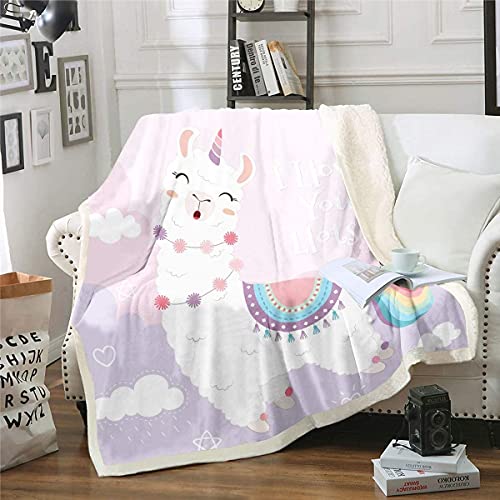 Loussiesd Lama Fleece Decke Karikatur Alpaka Drucken Wohndecke für Kinder Jungen M?dchen Niedliche Lama Alpaka Regenbogen Plüsch Fleecedecken Fantastische Tier Decke 150x200cm für Schlafsofa Couch von Loussiesd