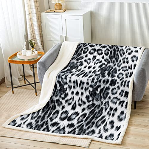 Loussiesd Leopard Drucken Wohndecke für Mädchen Jungen Kinder Modern Schwarz-weiß Gepard Drucken Kuscheldecke Dekor Wildtiermuster Decke 150x200cm Leopardenfell Flanell Fleecedecke von Loussiesd