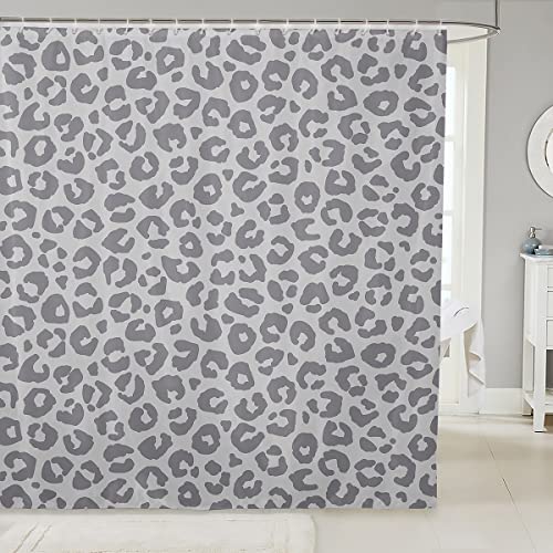 Loussiesd Leopard Drucken mit Haken Silver Grey Leopard Duschvorhang 180x180cm für Jungen Kinder Gepard Gedruckt Duschvorhang Textil Afrika Wild Tier Haut Thema Wasserdichtes Stoff Badezimmer Dekor von Loussiesd