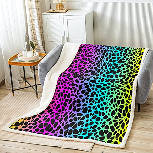 Loussiesd Leopardenmuster Decke 150x200cm Gepardenmuster Kuscheldecke Regenbogen Bunte Wohndecke Schwarz Geometrische Tagesdecke Raumdekor Für Kinder Jugendliche Flanell Fleecedecke von Loussiesd