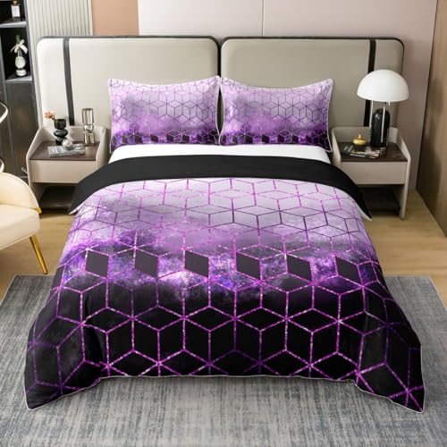 Loussiesd Lila Schwarz 100% Baumwolle Bettwäsche Set 220x240cm Lila Wabe Betten Set für geometrischen Luxus Bettbezug Set Loussiesd Lila Schwarz 100% Baumwolle Bettwäsche Set 220x240cm Lila Wabe Betten Set für geometrischen Luxus Bettbezug Set von Loussiesd