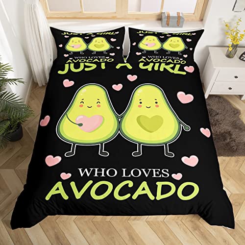 Loussiesd Mädchen Avocado Bettwäsche Set Kinder Niedliche Cartoon Avocado Bettbezug für Kinder Frauen Schlafzimmer Grün Frisches Obst Tröster Bezug Set Avocado Liebhaber Einzelgröße, Mehrfarbig 25 von Loussiesd