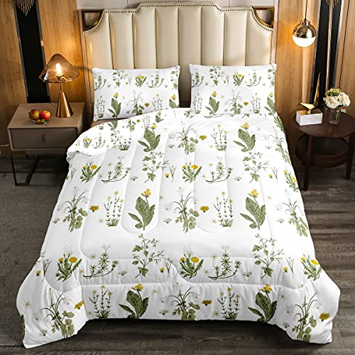 Loussiesd Mädchen Blumen Steppbett Damen Weiß Grün Blumen Bettdecke 135x200cm Mädchen Garden Blumen Botanisch Branches Dekor Winter Sommer Bettdecke Mikrofaser Löwenzahn Schlafzimmer von Loussiesd