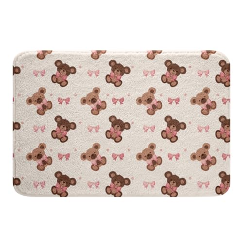 Loussiesd Mädchen Cute Bär Badematte 50x80cm Bogenknoten Badematte für Duschraum Cute Tier Prinzessin Thema Badteppiche Die ganze Saison Home Dekor von Loussiesd