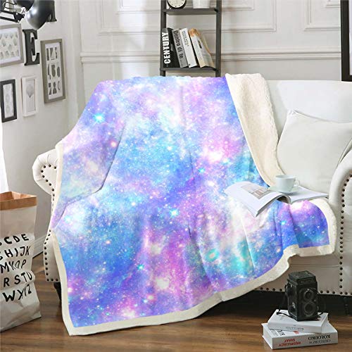 Loussiesd Mädchen Galaxis Flanell Fleecedecke Glitter Sternenhimmel Kuscheldecke 130x150cm für Bett Frauen Lila Blau Milchstraße Wohndecke Ultra weich Girly Modernes Dekor von Loussiesd