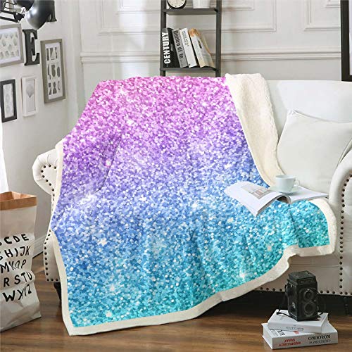 Loussiesd Mädchen Glitzer Decke 130x150cm Bunt Glitzer Kuscheldecke Für Kinder Tochter Girly Lila Blau Trendige Wohndecke Modern Galaxis Flanell Fleecedecke Schlafzimmer Deko von Loussiesd