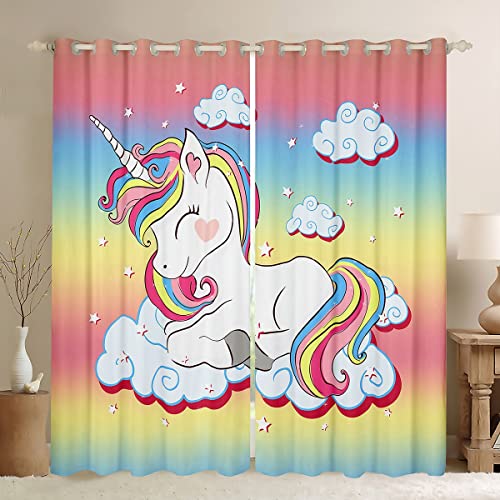 Loussiesd Mädchen Regenbogen Vorhänge für Jungen Kind Kinder Süßes Einhorn Blickdichte Vorhänge Fee Karikatur Tierdeko Fenstervorhang 245x140cm Bunte Raumdeko Fantasie Verträumtes Pferd von Loussiesd