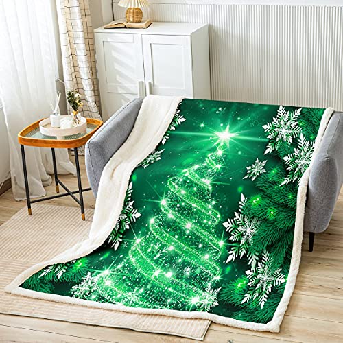 Mädchen Weihnachtsbaum Kuscheldecke Grün Weihnachten Thema Decke 150x200cm Schick Winter Schneeflocke Wohndecke für Mädchen Tochter Schlafzimmer Dekor Mädchenhaft Glitter Flanell Fleecedecke von Loussiesd