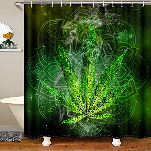 Loussiesd Marihuana Blatt Wasserdicht Duschvorhang 180x200cm Galaxis Cannabis Blätter Haken für Kinder Jungen Mädchen Marihuana Gras Hanf Stoff Duschvorhang Textil Botanisch Duschvorhang Blaugrün von Loussiesd