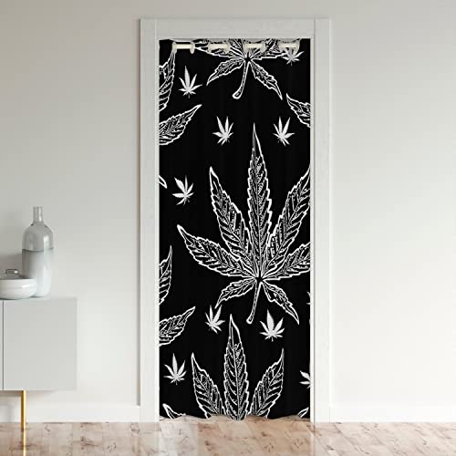 Loussiesd Marijuana Blatt Türvorhang 86x203cm Tür Privatsphäre Cannabis Blätter Männer Marijuana Weed Blatt Botanische Vorhang für Innentür Raumteiler Hemp Zimmer Schwarz Grau von Loussiesd