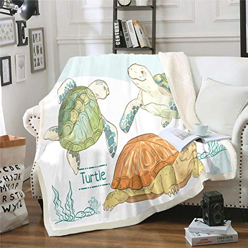 Loussiesd Meeresschildkröte Decke für Mädchen Jungen Kinder Cartoon Reptil Wohndecke Dekorative Ozean Marine Themen Kuscheldecke Unterwasser Tier Flanell FleeceCouchdecke 130x150cm von Loussiesd