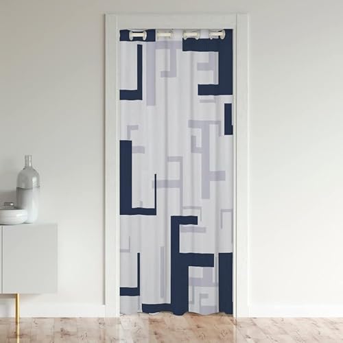 Loussiesd Modern Geometrisch Türvorhang 86x203cm Navy Blau Streifen Schrank Türvorhang 30%-50% Schwarzout Raumverdunkelung Thermisch Isolierte Vorhängs für Türen Fenster Vorhänge Fensterbehandlungen von Loussiesd