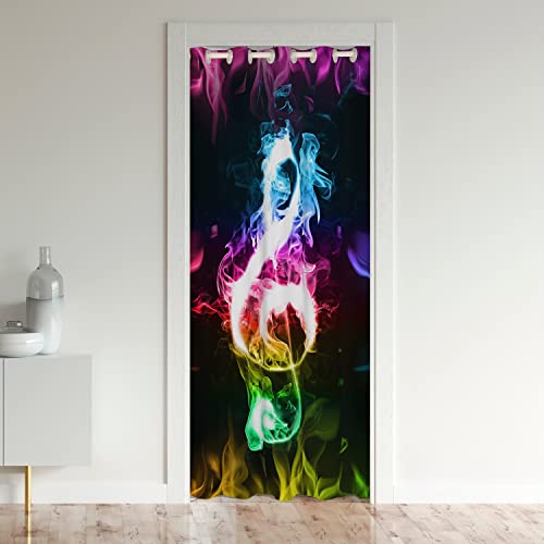 Loussiesd Musikal Türvorhang 86x203cm für Tür Privatsphäre Musik Schrank Vorhang für Innentür Raumteiler für Schlafzimmer Wohnzimmer PopStern Flame Bunt 30%-50% Zimmer Verdunkelung Schwarzout Vorhang von Loussiesd