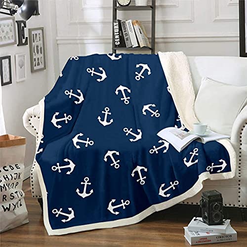 Loussiesd Nautische Fleecedecke 150x200cm Ozean Anker Dekor Kuscheldecke Sailor Piratenkapitän Plüschdecke Sea Adventure Wohndecke für Schlafsofa Couch Kinder Jungen Decke Marineblau von Loussiesd