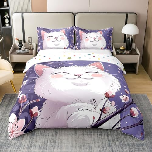 Loussiesd Nette Katze Druck 100% Baumwolle Bettwäsche Set 155x220cm Floral Tier Katze gedruckt Betten Set für Cartoon Katze Bettbezug Set Loussiesd Nette Katze Druck 100% Baumwolle Bettwäsche Set 155x220cm Floral Tier Katze gedruckt Betten Set für Cartoon Katze Bettbezug Set von Loussiesd