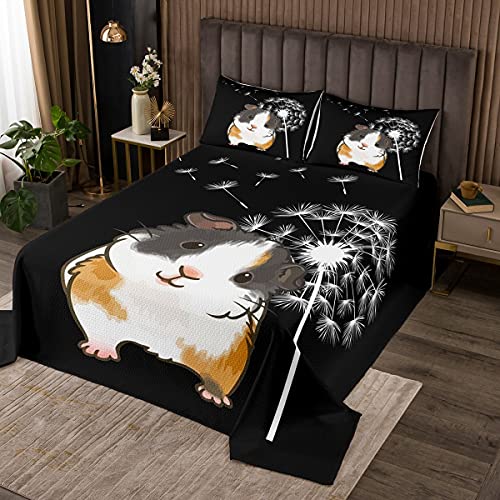 Loussiesd Niedlich Meerschweinchen Drucken Tagesdeck 170x210cm Wohndecke Weißer Löwenzahn Dekor Steppdecke Kinder Jugendliche Schöne Tiere Mädchen Jungen Zimmerdekoration Bettüberwurf Mikrofaser von Loussiesd