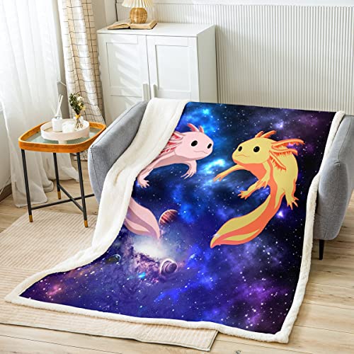 Loussiesd Niedliches Axolotl Kuscheldecke Galaxis Axolotl Decke 150x200cm für Kinder Jungen Mädchen Universum Weltraum Wohndecke Küsten Axolotl Flanell Fleecedecke von Loussiesd