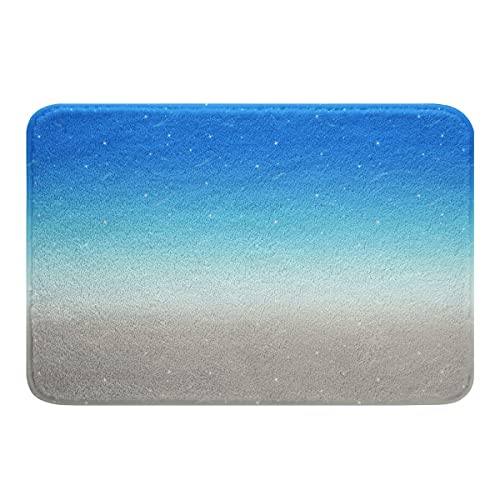 Loussiesd Ombre Badteppiche Blau Weiß Grau Ombre Badematte 50x80cm Schlafzimmer Dekor Bunt Glitter Galaxis Badezimmerteppich Modern Gradient Kunst Badvorleger für Wanne Wohnzimmer Küche von Loussiesd
