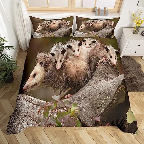 Loussiesd Opossum Bettbezug Set Opossums Bettwäsche Set 135x200cm für Kinder Jungen Mädchen Opossum Geschenke Betten Set Opossum Stuffed Tier Opossum Familie Bettdeckenbezug Schlafzimmer Bettwäsche von Loussiesd