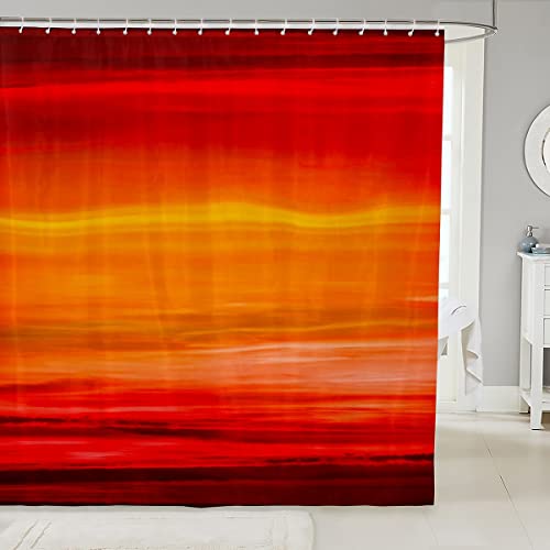 Loussiesd Orange Rot Druck Badezimmer Stoff Farbverlauf Orange Duschvorhang 180x200cm Romantische Farbe Duschvorhang Textil für Kinder Gelb Dunkelrot wasserdichte Vorhänge Stall Badewannen Deko von Loussiesd