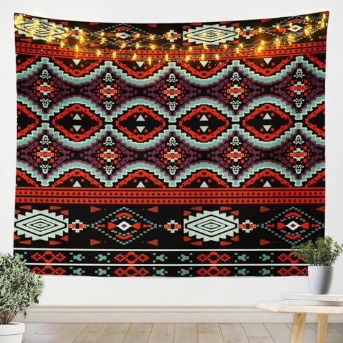 Loussiesd Orange Südwesten Wandteppich 148x200cm Geometrisch Wandkunst Schlafzimmer Dekor Tribal Exotic Style Native American Indian Design Wandbehang Streifen Linie Tapisserie von Loussiesd