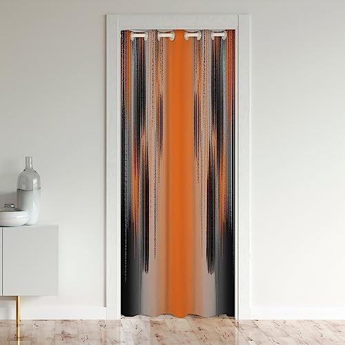 Loussiesd Orange und Schwarz Türvorhang 86x203cm Moderne Kunst Raumteiler Vorhänge Gardinen Messy Rust 30%-50% Zimmer Dunkeln Türvorhang Blickdicht Gradient Stil Vorhang für Innentür Raumteiler von Loussiesd