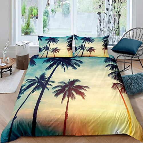 Loussiesd Ozean Bettwäsche Set 135x200cm Tropische Palme Bettbezug Set Hawaii Strand Theme Betten Set Sommerurlaub Meer Natur Theme Weich Bedroom Collection 2St von Loussiesd