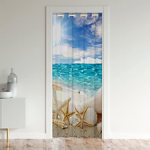 Loussiesd Ozean Shell Türvorhang 86x203cm für Tür Privatsphäre Strand Küsten Zimmer Gardinen für Couch Schlafzimmer Umkehrbar Hawaiian Strand Marine Life Sea Sky Blau Raumteiler Vorhänge von Loussiesd