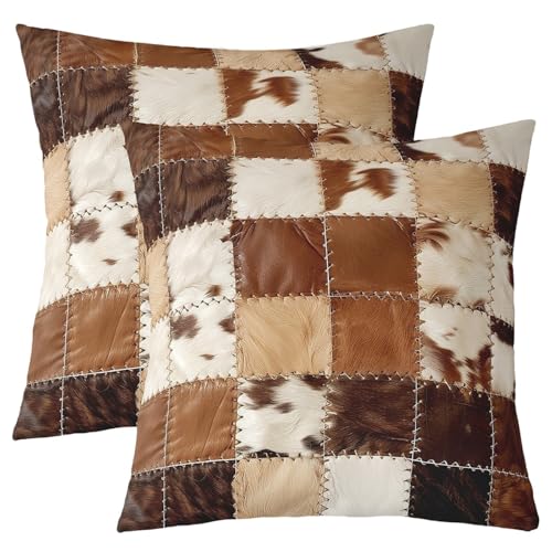 Loussiesd Patchwork Kuhfell Drucken Kissenbezüge 50x50cm 2er Set Kissenbezüge Western Bauernhaus Kuhfell Dekokissen Bauernhof Tier Kissenhülle für Home Sofa Bett Couch Soft Kissenbezug von Loussiesd
