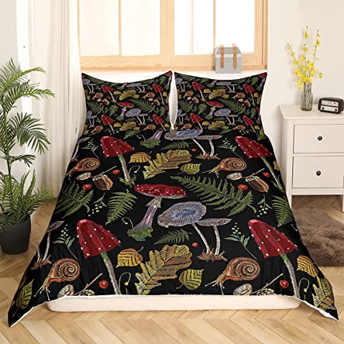 Loussiesd Pilzen Bettwäsche-Set mit Pilze Schneckenblatt Muster Bettbezug für Bett Jungen, Mädchen, Teenager, Schlafzimmer Dekor Natur Botanisch Bettwäsche 135x200 cm Tierdekor Bettdecke Wildpflanzen von Loussiesd