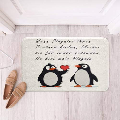 Loussiesd Pinguin Badematte 50x80cm Cartoon Pinguin Badezimmerteppich Lustiges Tier Gedruckt Badteppiche Kawaii Nettes Polartiermuster Duschvorleger für Badezimmer Wohnzimmer Schwarz Badvorleger von Loussiesd