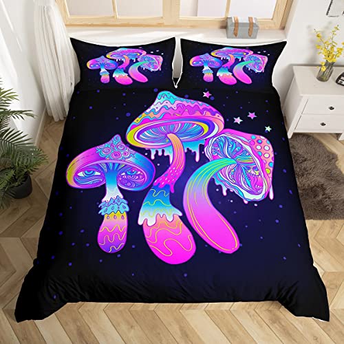 Loussiesd Psychedelic Pilze Betten Set Cartoon Pilze Bettwäsche Set 135x200cm Natur Fungus Bettbezug Set für Jungs Mädchen Wild Pilze Bettdeckenbezug 2Stück Bettwäsche von Loussiesd