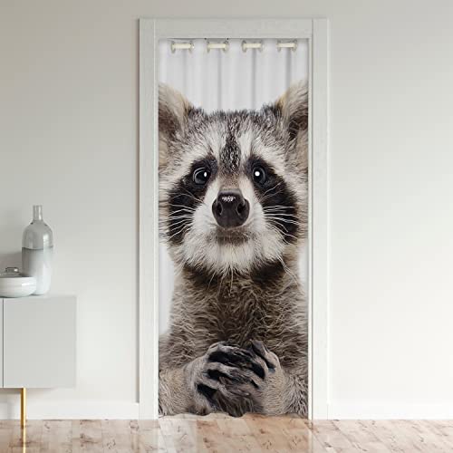 Loussiesd Raccoon Türvorhang 132x203cm für Tür Privatsphäre Cute Tier Verdunkelung Verdunkelungsvorhang Wild Tier Schrank Vorhang für Innentür Raumteiler Braun Weiß Zimmer von Loussiesd