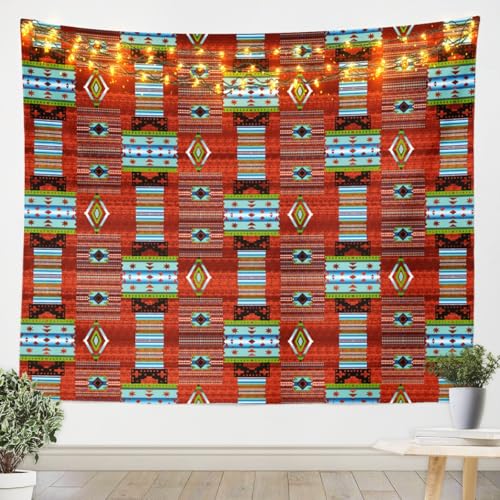Loussiesd Red Southwestern Wandteppich 130x150cm Geometrische Tapestry Decor Exotic Style Tribal Native American Indian Design Wandbehang Streifen Linie Tapisserie von Loussiesd
