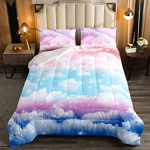 Loussiesd Regenbogen Bettdecke 135x200cm Mädchen Bunte Galaxis Sternenhimmel Winter Sommer Bettdecke für Damen Jugendliche Kinder Regenbogen Milky Way Wolke Steppbett Fantasie Weltraum Zimmer Dekor von Loussiesd