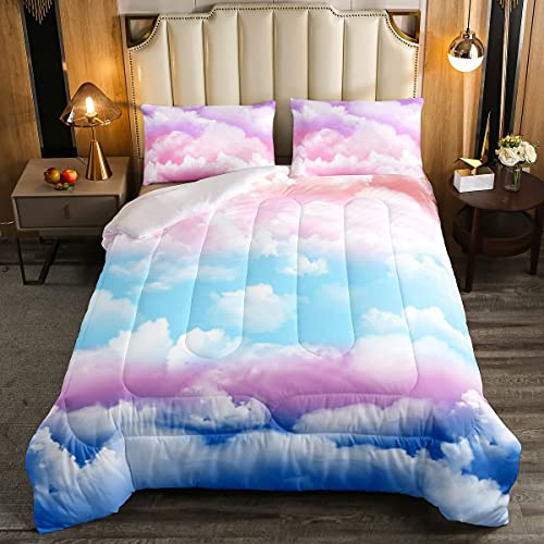 Loussiesd Regenbogen Bettdecke 155x220cm Mädchen Bunte Sternenhimmel Winter Sommer Bettdecke für Damen Jugendliche Kinder Regenbogen Wolke Himmel Steppbett Atmungsaktiv Fantasie Weltraum Raumdeko von Loussiesd