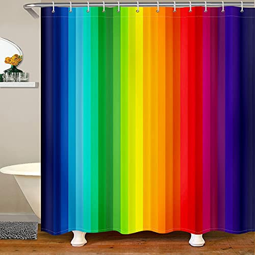 Loussiesd Regenbogen Duschvorhang 180x210cm Marmor Streifen Bunt Mehrfarbig Duschvorhang Textil Waschbar für Kinder Jungen Mädchen Microfaser Regenbogenstreifen Badewanne Badvorhang Hell von Loussiesd