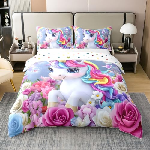 Loussiesd Regenbogen Einhorn Bettbezug Set Cute Einhorn Baumwolle Bettwäsche Set 155x220cm Traumhaft Pferd Floral Blüte Betten für Einhorn Glitzer Betten Mit 1 Kussenbezug Kein Tröster Loussiesd Regenbogen Einhorn Bettbezug Set Cute Einhorn Baumwolle Bettwäsche Set 155x220cm Traumhaft Pferd Floral Blüte Betten für Einhorn Glitzer Betten Mit 1 Kussenbezug Kein Tröster von Loussiesd