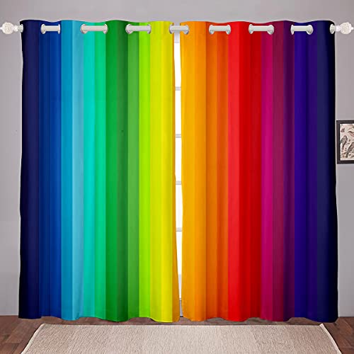 Loussiesd Regenbogen Fenstervorhang 137x117cm Marmor Streifen Bunt Mehrfarbig Blickdichte Vorhänge für Kinder Jungen Mädchen Microfaser Vorhänge Regenbogenstreifen von Loussiesd