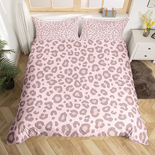 Loussiesd Rosa Leopard Haut Bettbezug Set Leopard Drucken Bettwäsche Set 155x220cm Für Kinder Jungen Afrika Gepard Bedruckt Kinder betten Set Ultra weich Dekor Safari Tierfell Muster Reißverschluss von Loussiesd