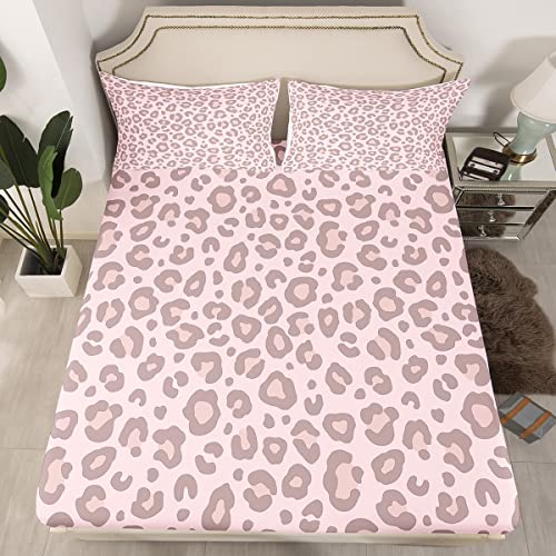 Loussiesd Rosa Leopardenfell Spannbettlaken 90x200cm Leopardenmuster Spannbetttuch Für Kinder Afrika Gepard Gedruckt Kinder Bettlaken Set Ultra Weich Dekor Safari Tierfell Muster Kein flaches Blatt von Loussiesd