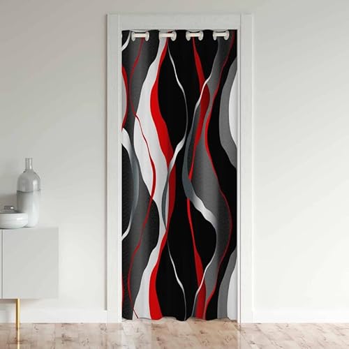 Loussiesd Rot Grau Schwarz Türvorhang 106x203cm Modern Geometrisch Spiral Schrank Türvorhang 30%-50% Raumverdunkelung Thermisch isoliert Vorhangs für Türen Fenster Vorhänge Fensterbehandlungen von Loussiesd