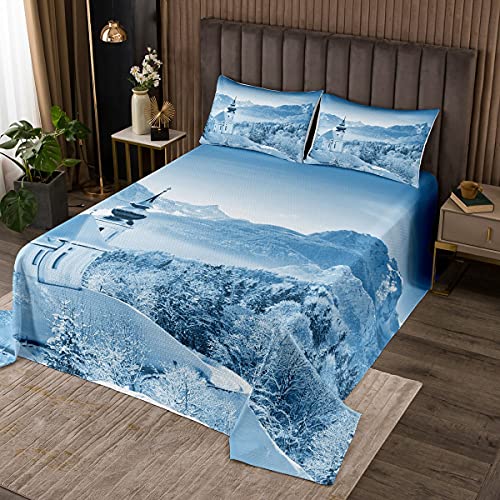 Loussiesd Schneeberg Steppdecke Bäume Naturlandschaft Bettüberwurf für Kinder Jungen Mädchen Winter Saisonal Tagesdeck 220x240cm Naturliebhaber Geschenk Wohndecke Zimmer Dekor von Loussiesd