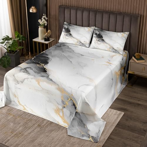 Loussiesd Schwarz Weiß Marmor Tagesdecke 240x260cm Moderne Marmor Ästhetische Steppdecke Mädchen Schlafzimmer Dekor Retro Aquarell Bettüberwurf Abstrakte Wohndecke mit 2 Kissenbezug von Loussiesd